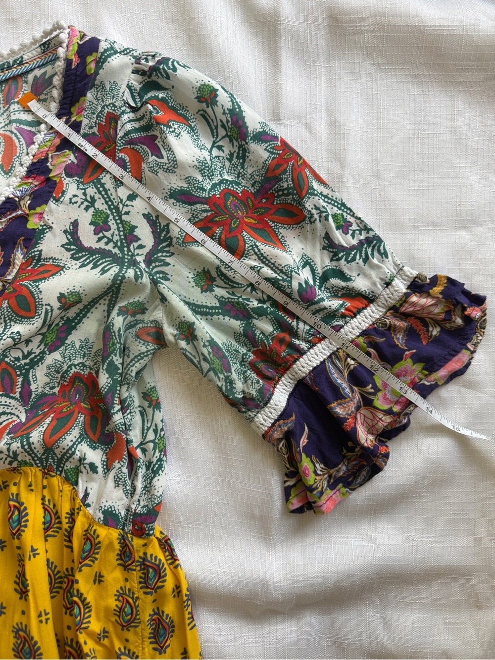 Anthropologie Lilka Patchwork Trapeze Dress Size Medium Boho Floral Rayon - Picture 7 of 10